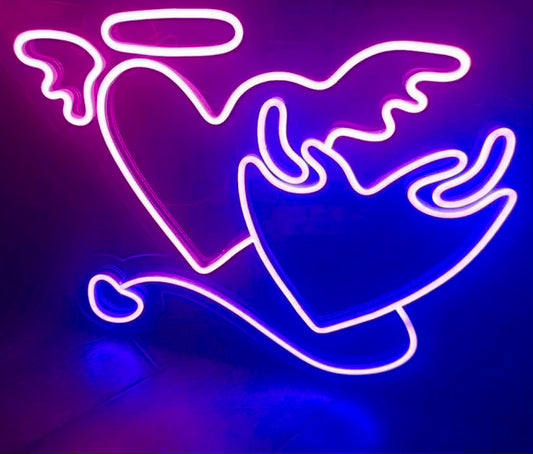 'Angel And Devil Hearts' Neon Sign