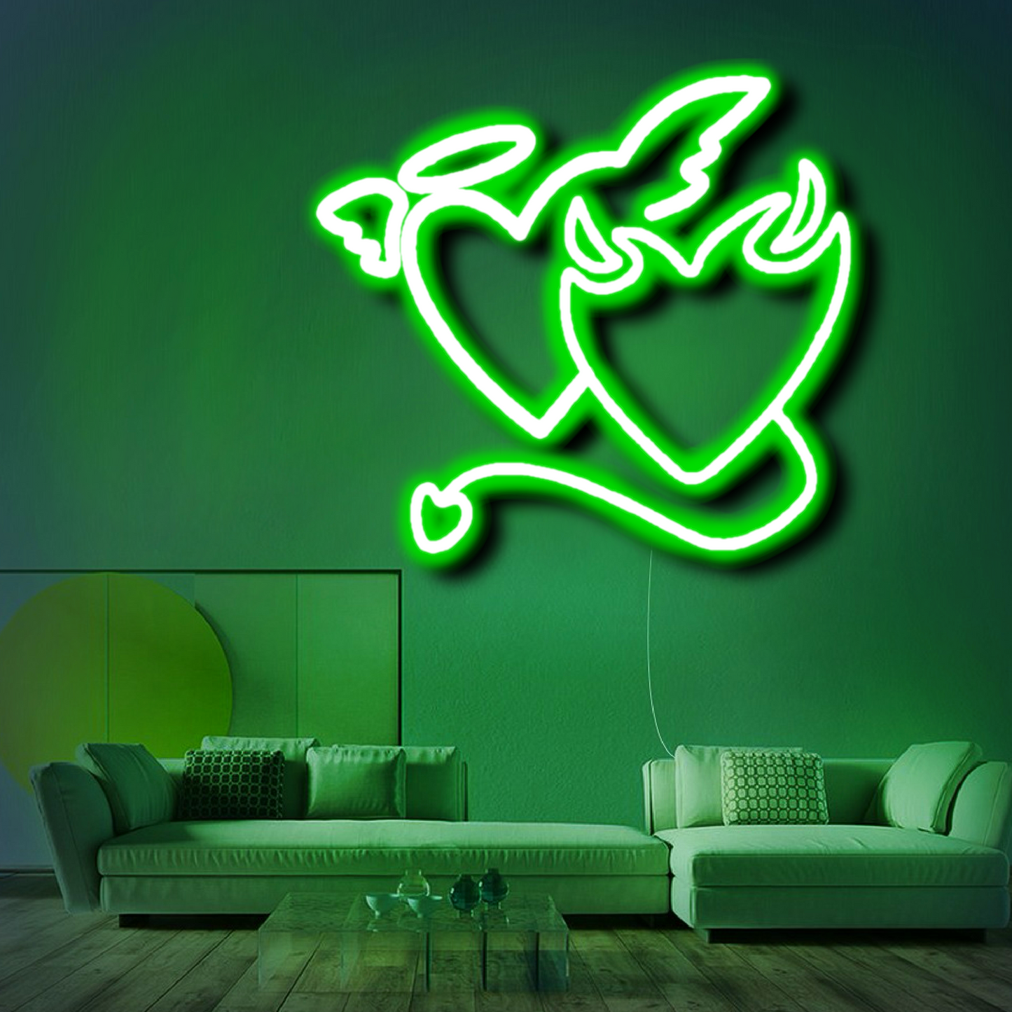 'Angel And Devil Hearts' Neon Sign