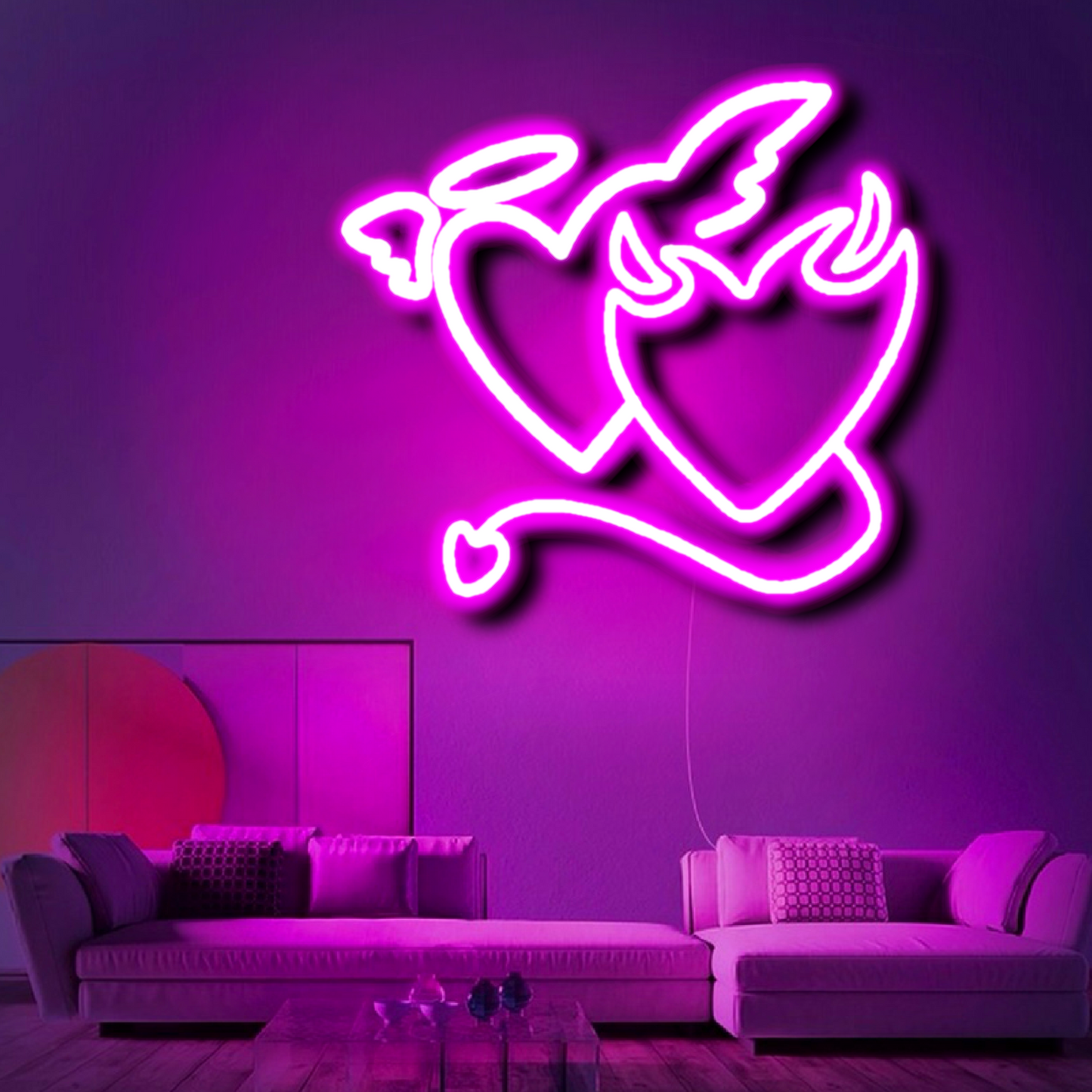 'Angel And Devil Hearts' Neon Sign