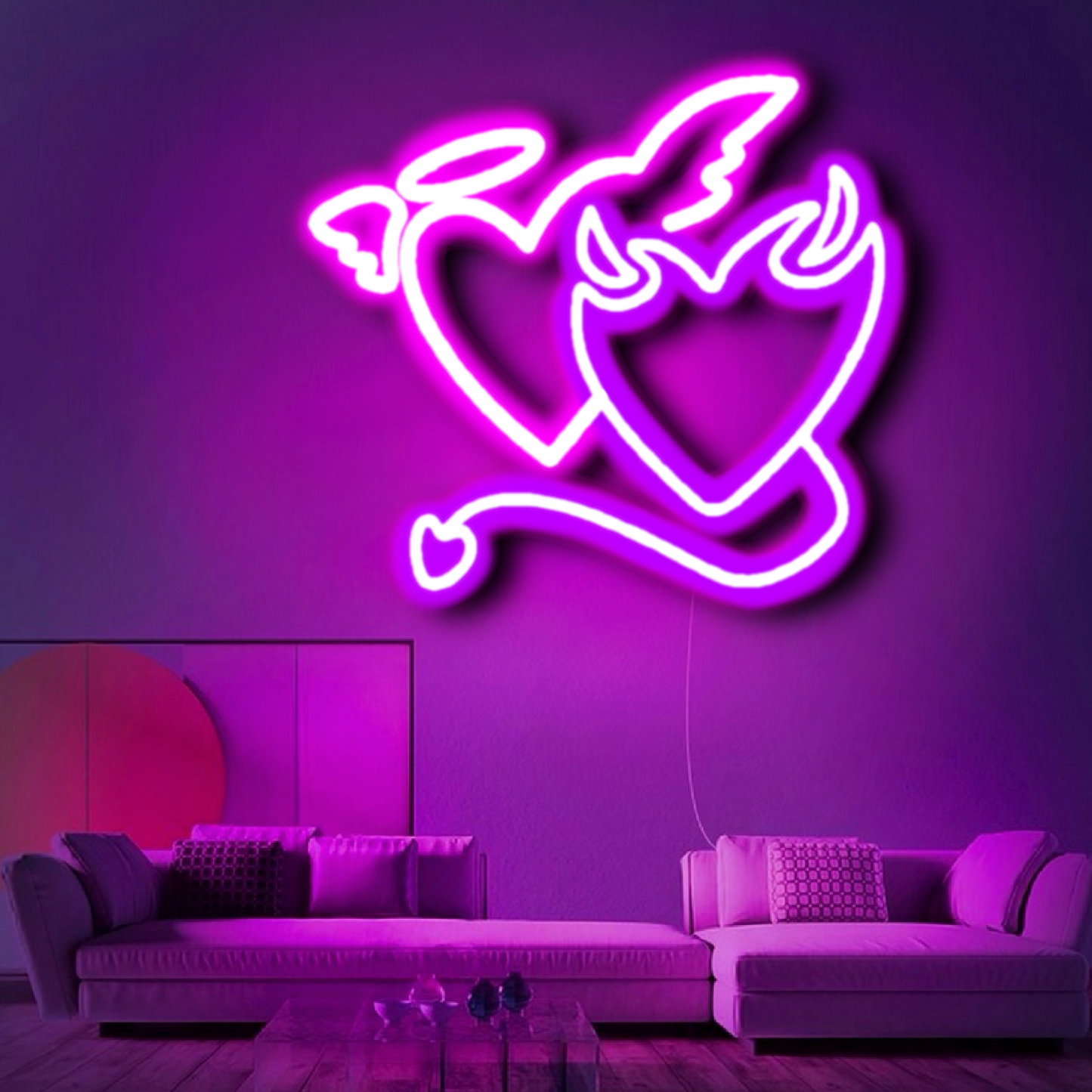 'Angel And Devil Hearts' Neon Sign